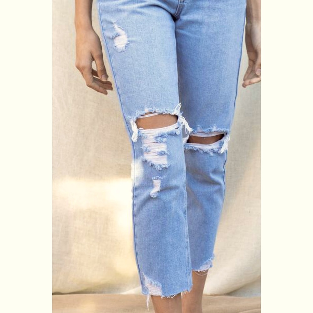 Phoebe Girlfriend Straight Fit Distressed Denim - Picture 2 of 6